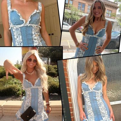 Denim Lace Mini Dress